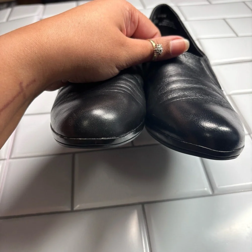 Munro American‎ Shoes Womens 10 N Pump Black Leather Casual Block Heels